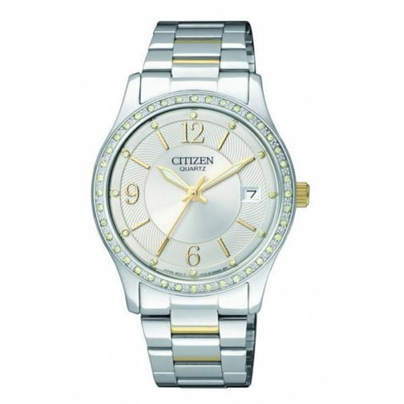 NEW Citizen Quartz EV004458A Crystals Silver Dial Two Tone Women's Watch SD