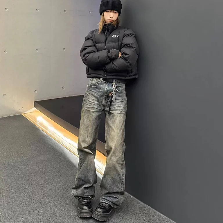 Harajuku Streetwear Washed Dirty Baggy Blue Jeans Men and