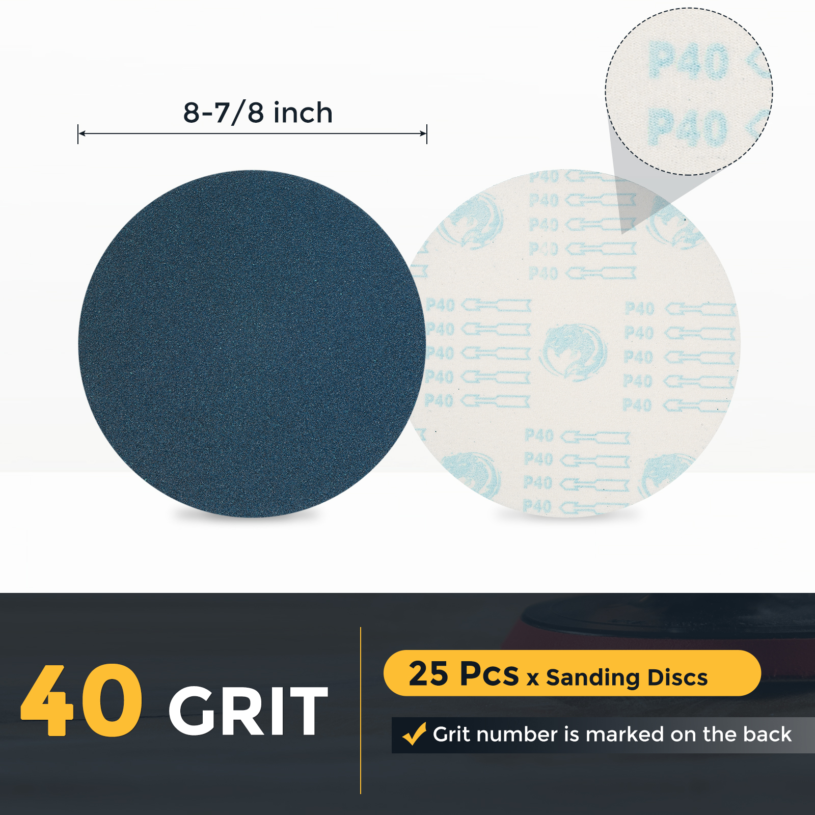 25 Pcs 8-7/8 Inch Sanding Disc 40 Grit Hook and Loop Sandpaper Random Orbital Sander Pads for Woodworking, Metal, Stone Grinding and Polishing, Blue