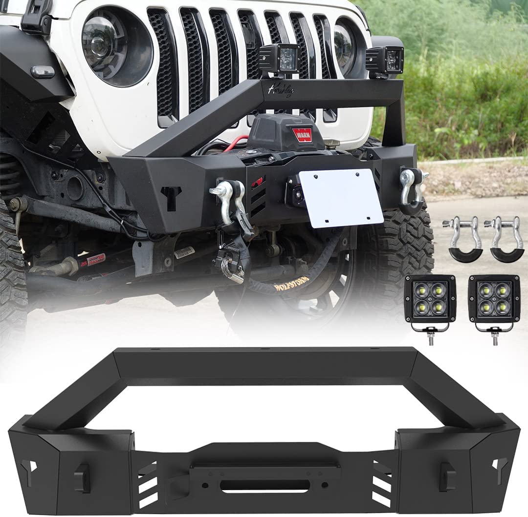 RestylingFactory Rock Crawler Front Bumper With Winch Plate & 2 D-Rings For 97-06 Jeep Wrangler TJ (Sahara, Rubicon, Unlimited)