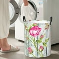 thumbnail image 4 of Picia Vintage Wood Background with Floral Large Laundry Basket, Waterproof, Freestanding Laundry Hamper, Collapsible Tall Clothes Hamper with Extended Handles-Medium, 4 of 8