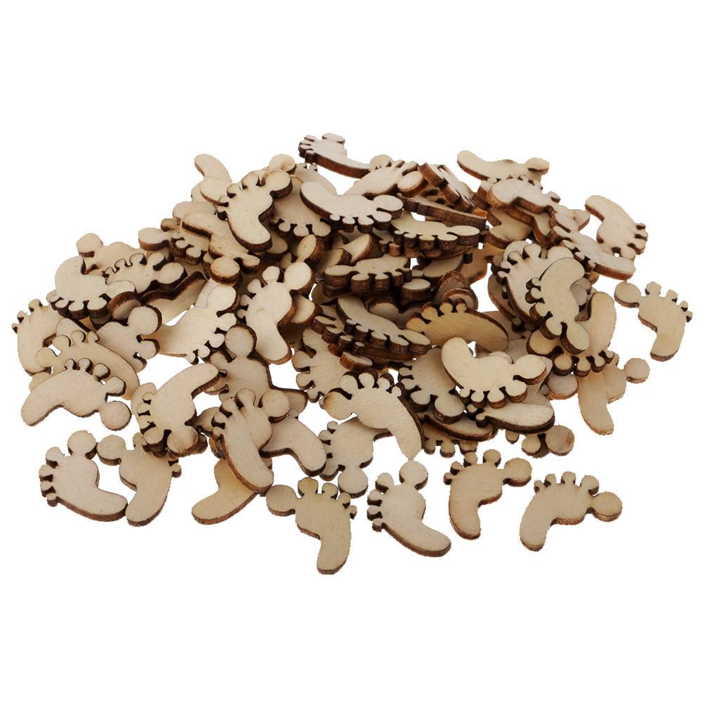 100pcs Wooden Footprint Cutouts Craft Embellishment Gift Tag for