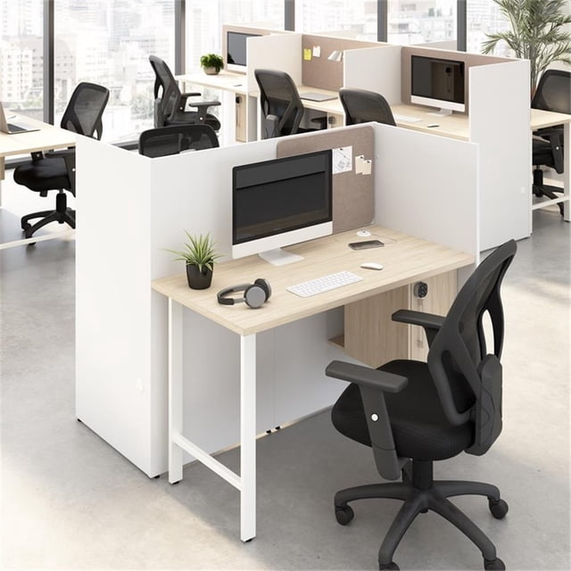 Scranton & Co Bureau en Bois 48W pour 2 Personnes avec Rangement en Blanc/orme