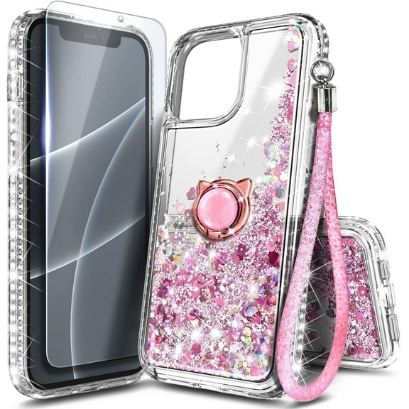 NGB SUPREMACY For iPhone 13 Pro Max Phone Case Screen Protector Ring Holder Wrist Strap Lanyard Shiny Sparkly Glitter iPhone 13 Pro Max Case Cover