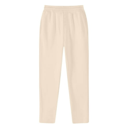 Htigea Jogging Pants for Men Sales Men s Fashion Drawstring Elastic Waist Solid Color Casual Sweat Length Pants Beige XL