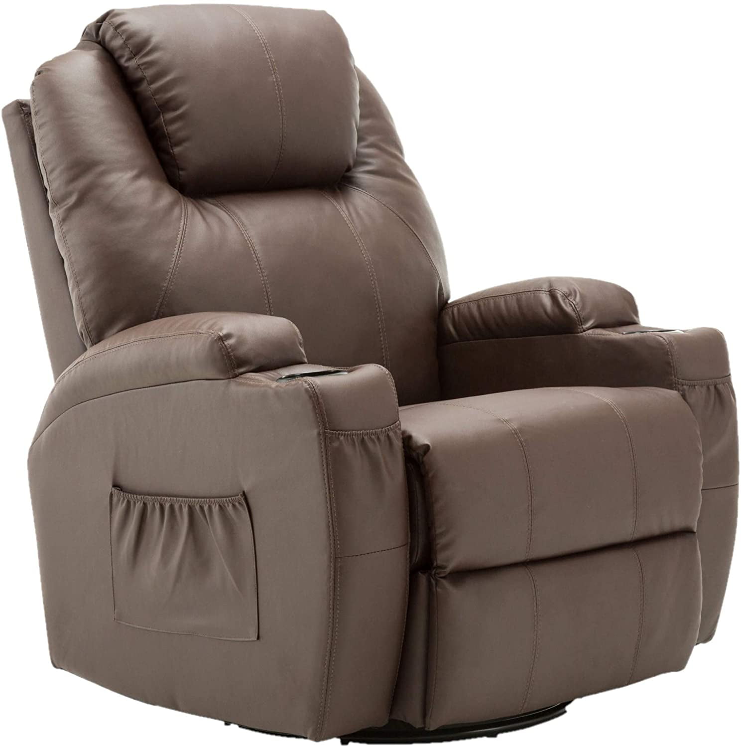 Mcombo Faux Leather Recliner Brown, Leather Recliner Swivel Chair