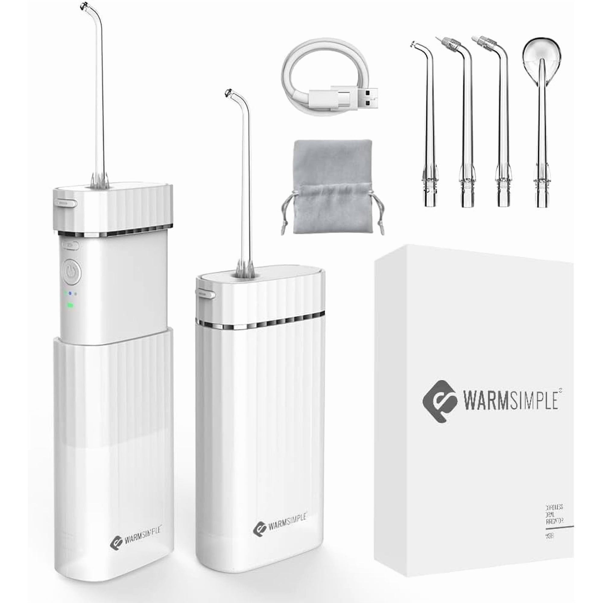 Travel portable wireless oral irrigator water flosser, mini 4 nozzles 3 modes teeth cleaner, 7 waterproof water flosser suitable for orthodontic teeth, white