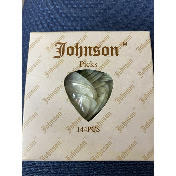 Box of 144 Johnson White Pearloid Heavy Gauge Celluloid Guitar Picks