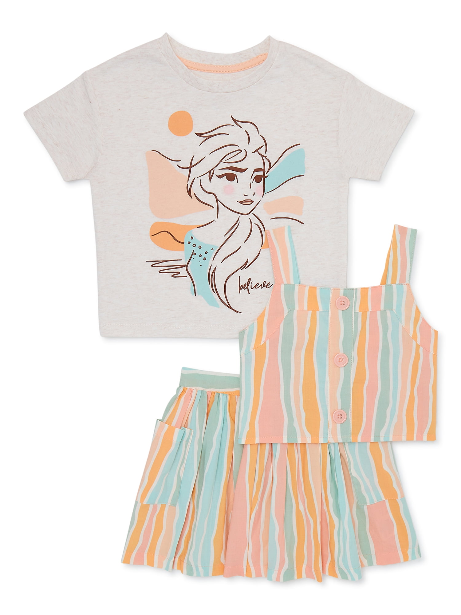 Frozen Toddler Girls T-Shirt, Tank and Skirt Set, 3-Piece, Sizes 2T-5T