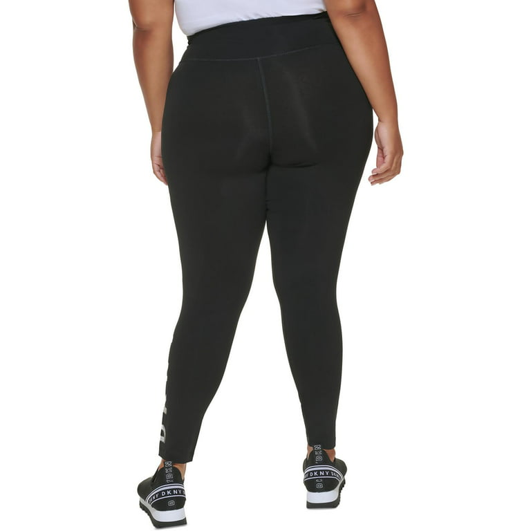 DKNY SPORT Womens Black Logo Graphic High Waist Leggings Plus 3X 