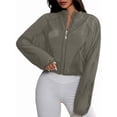 thumbnail image 2 of Women'S Mesh Sheer Zip Up Jacket Mock Neck Light-Weight Athletic Outerwear with Pockets Gray S, 2 of 9