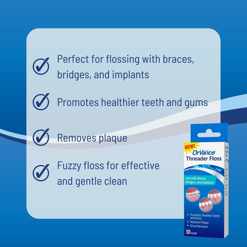 OrVance Threader Floss- Designed to Floss Through Braces, Bridges, and Implants –  30 Count (PACK OF 6)