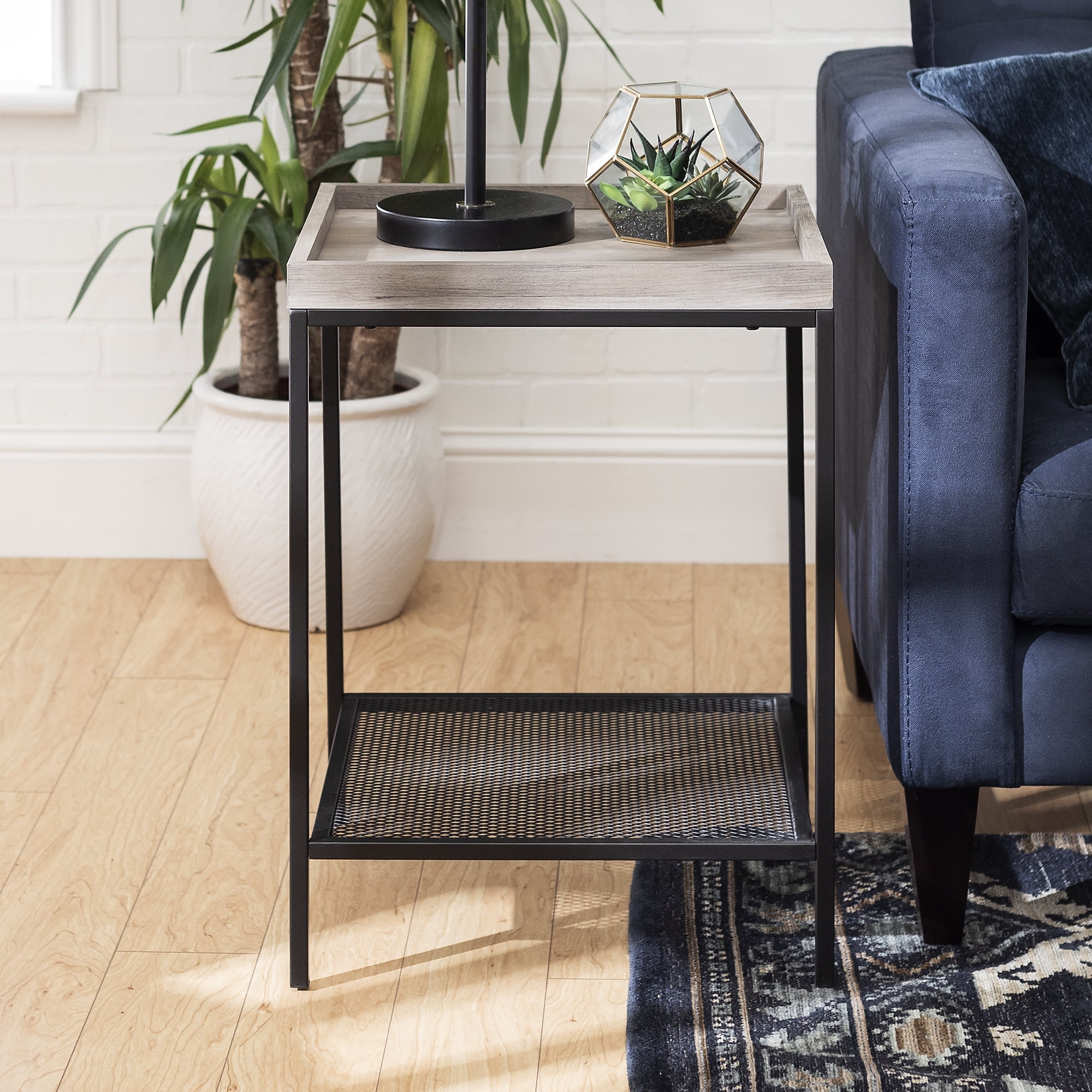 Frankie Metal and Wood Tray Top Grey Wash End Table by River Street