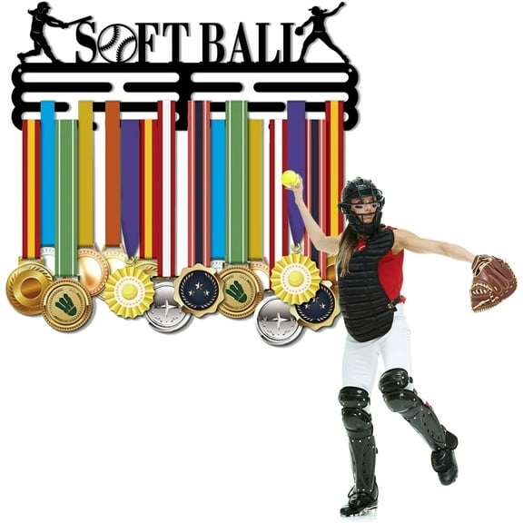 Softball Medal Hanger Display Medal Holder Black Iron Wall Mounted Hooks Sports Medal Hanger for Softball Competition Medal Metal Display Rack Wall Mounted Hook for Athletes Players DIY
