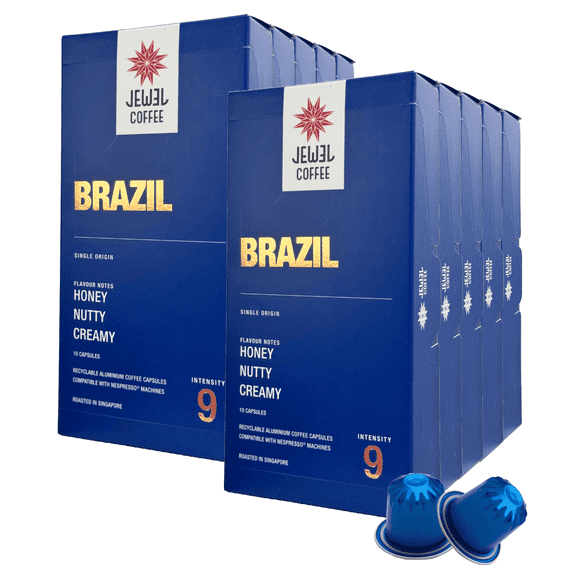 Jewel Coffee Specialty Coffee Pods, Brazil Single Origin, 100% Arabica, Medium Roast, 100 Ct (10 Boxes of 10s)