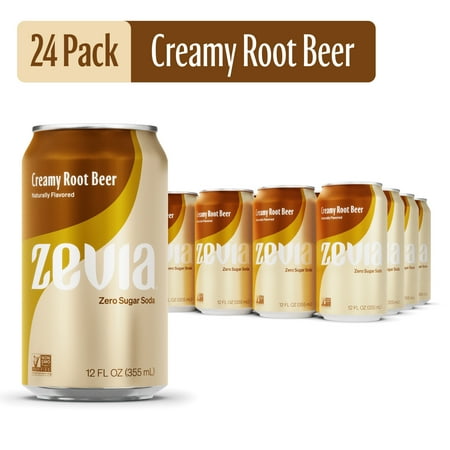 ((Best By :11/14 /2024)).  (Pack of 24   Zevia Zero Sugar  Creamy Root Beer Soda Pop  12 Fl Oz
