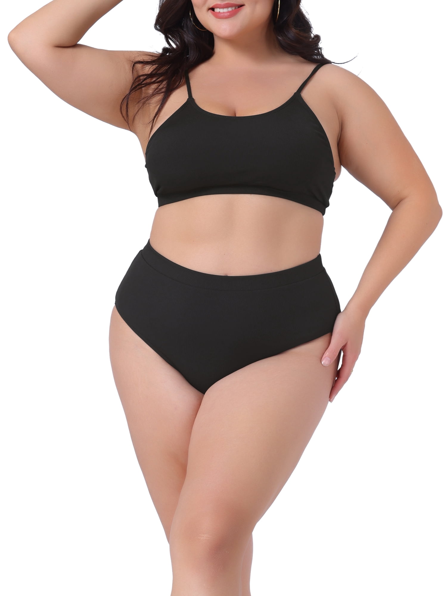 DARING DIVA Plus Size Two Piece Swimsuit for Women Scoop Neck 1X Black