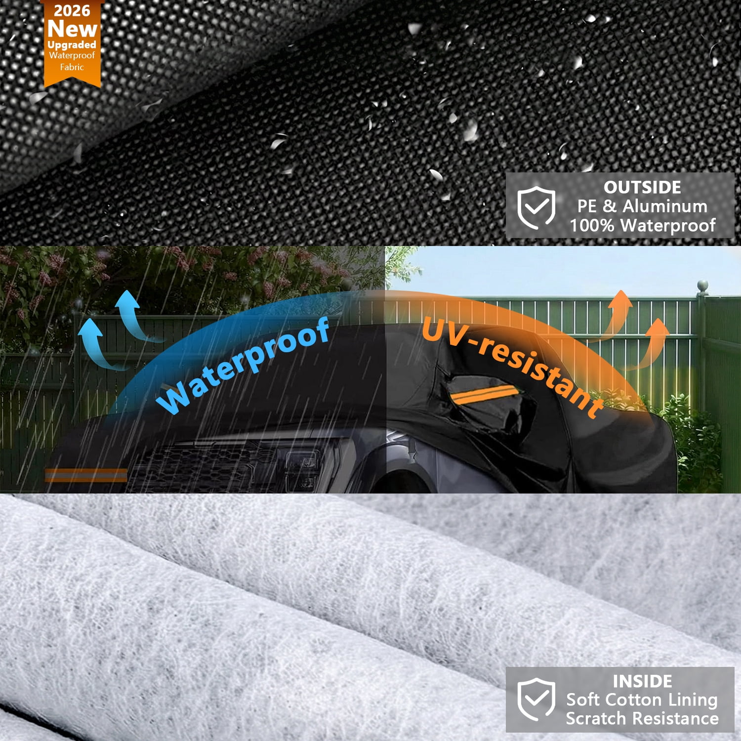 Teblint Truck Cover Waterproof All Weather, Pickup Truck Car Cover 210"x74"x68", Fit for Ford F150, Chevrolet Silverado/Dodge Ram 1500, Sierra 1500, Toyota Tundra