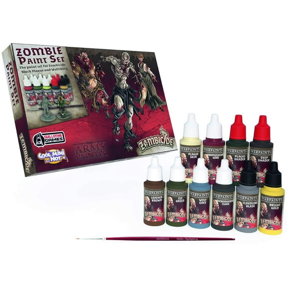 The Army Painter Zombicide Paint Set, 10 Dropper Bottles of Miniature Paint with Free Paintbrush, High-Pigment Zombicide Black Plague Paint Set