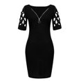 thumbnail image 4 of Moda mujer verano cremallera Sexy cuello en V diamantes sólidos manga corta ahueca hacia fuera Mini vestido Fridja  qw5994, 4 of 5