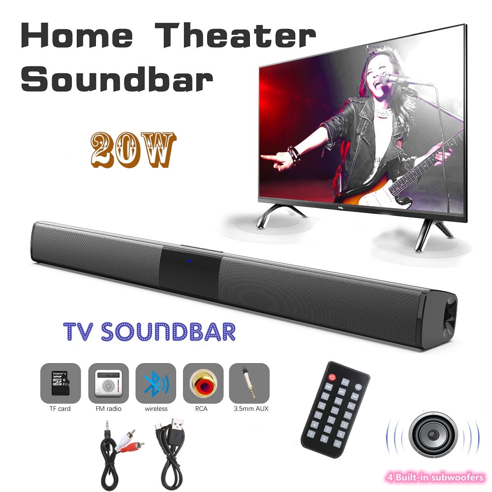 Soepel licht dood Sound Bar, 22 Inch Bluetooth Tv Speaker With Remote & 4 Built-In Subwoofers,  Tf Play, Fm Radio, Rechargeable, 20W Wireless Soundbar For Tv Home Theater  & Audio, Black - Walmart.com
