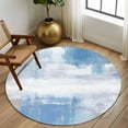 thumbnail image 2 of Round Rugs 5Ft, Blue Grey Abstract Art Round Area Rug Washable Indoor Throw Carpet, Modern Shabby Farmhouse Soft Non Slip Circle Rug for Cabinet Bathroom Home Decor Aesthetic, 2 of 8