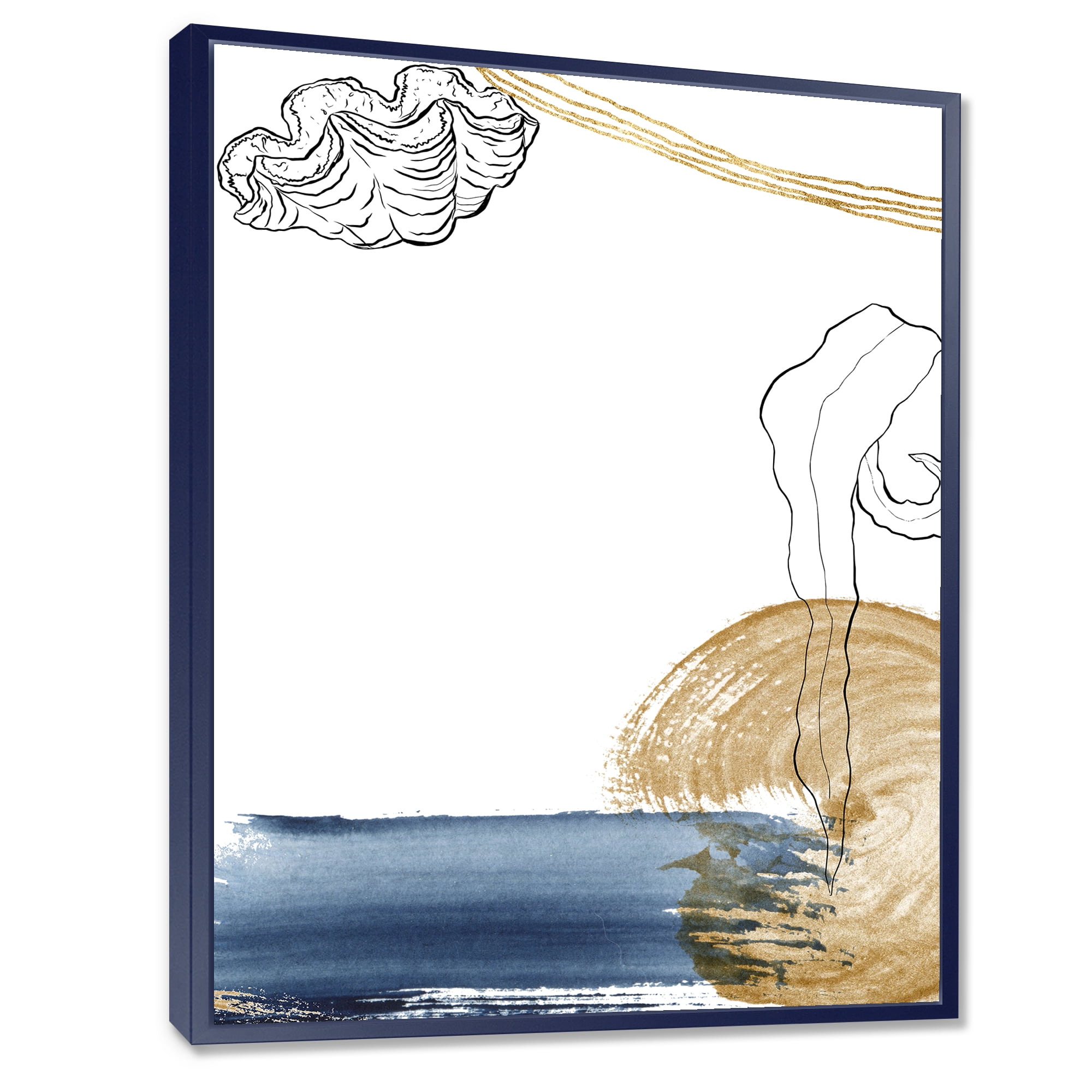 Designart 'Golden Marine Shell Classic Blue Abstract ' Farmhouse Framed Canvas Wall Art Print