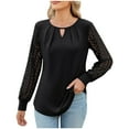 thumbnail image 2 of Fnooota Women's Tops 2025, Long Sleeve Lace Crew Neck Casual Pullover Shirts Black Size L, 2 of 6