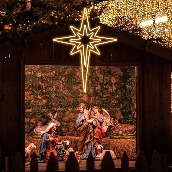 28" Twinkle Bethlehem Star Light - 144 Super-Bright Warm LEDs with 11 Functions & Timer, Waterproof Outdoor Hanging Decor