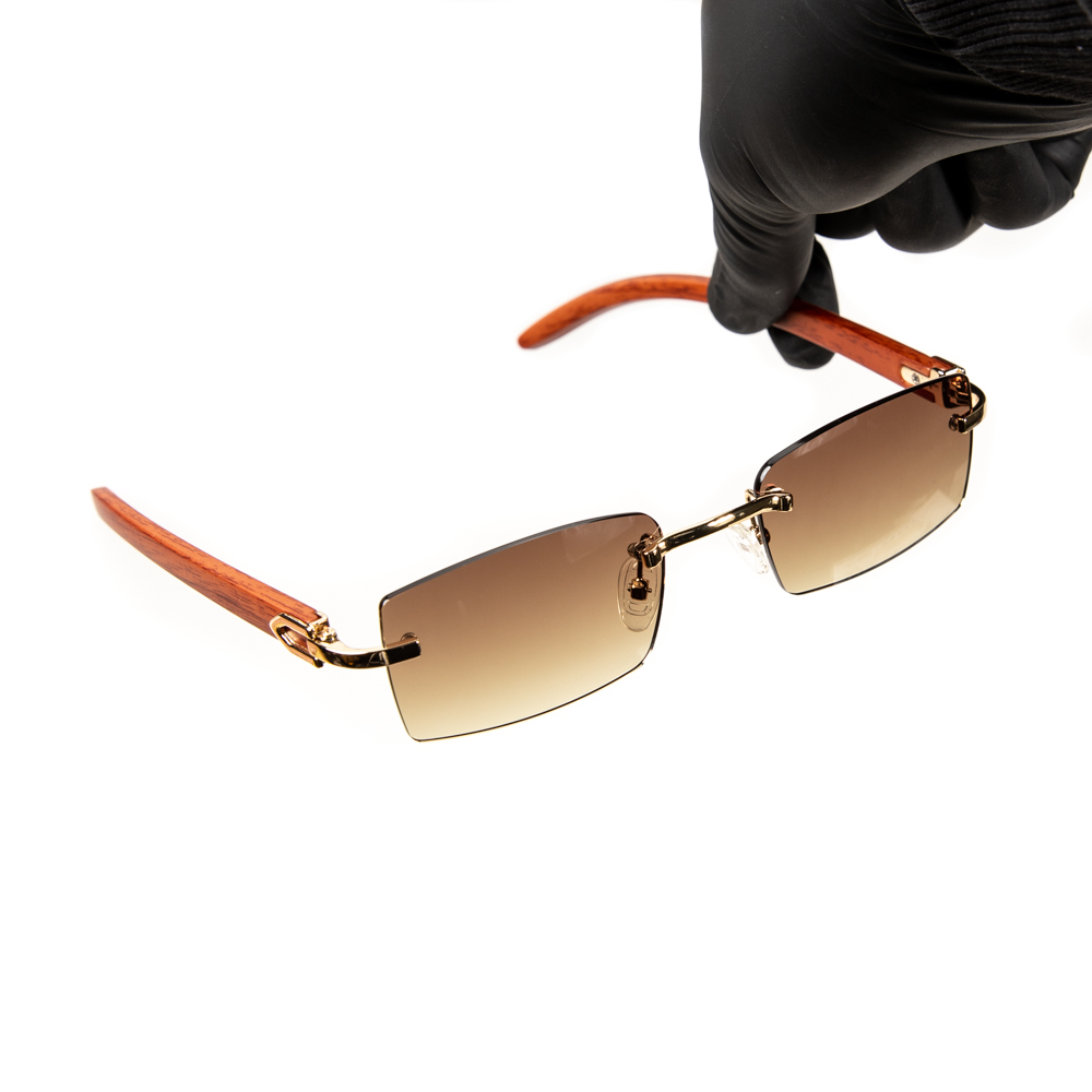 Rimless Hip Hop Sunglasses For Men - Brown Gradient Lens, Gold Metal Frame, Rectangular
