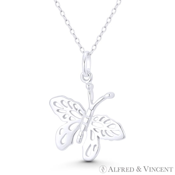 Butterfly Insect Animal Charm 28x23mm (1.1x0.9in) Pendant & Chain Necklace in .925 Sterling Silver