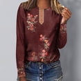 thumbnail image 2 of Pompotops Femmes Dames Col Rond Hauts Amples Décontractés T-Shirts Imprimés Blouse à Manches Longues en Solde, 2 of 5
