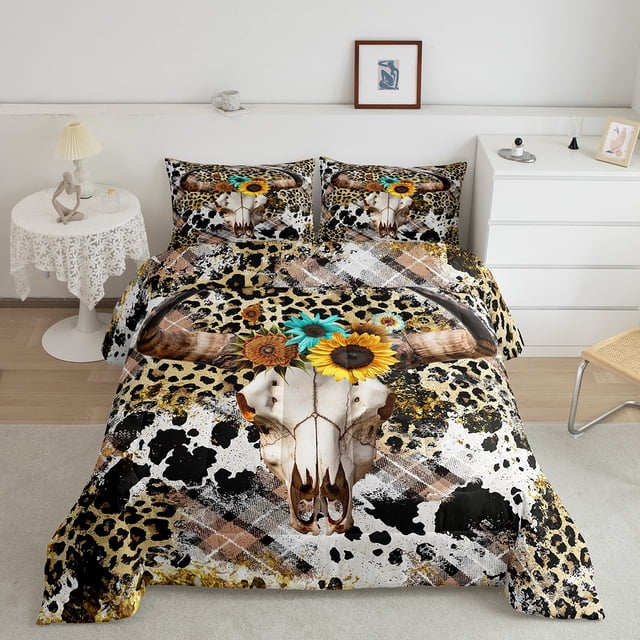 Erosebridal Ensemble de Couette Simple à Tête de Mouton, Couette en Duvet Tournesol Rustique, Décor à Imprimé Léopard Guépard, Réversible