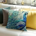 thumbnail image 3 of BCIIG Teal Peacock Throw Pillow Covers   Vintage Watercolor Blue Teal Turquoise Peacock Gifts Microfiber Fabric Decoration Pillowcases Home Sofa Couch Bed Decor Square   Pillow Cases 18x18in, 3 of 5