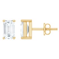 Rosec Jewels Solitaire Studs - Emerald Cut Lab Diamond Earrings - 3X5 mm - 1/2 Ct - EF-VS Grade Certified, 18K Yellow Gold