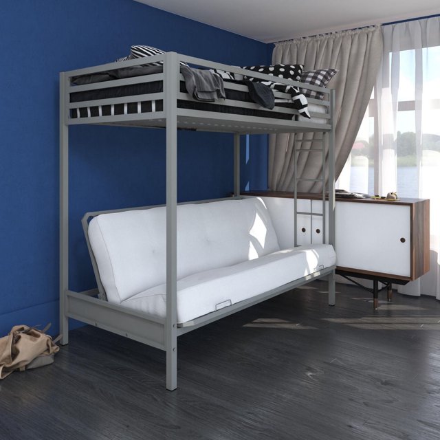 DHP Miles Twin over Futon Metal Bunk Bed with Ladder for Kids