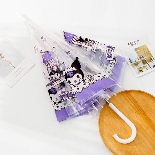 Sanrio Straight Umbrella Fully Automatic Double Long Handle Umbrella Reinforced Umbrella Children and Students Kulomi Transparent Straight Handle Umbrella
