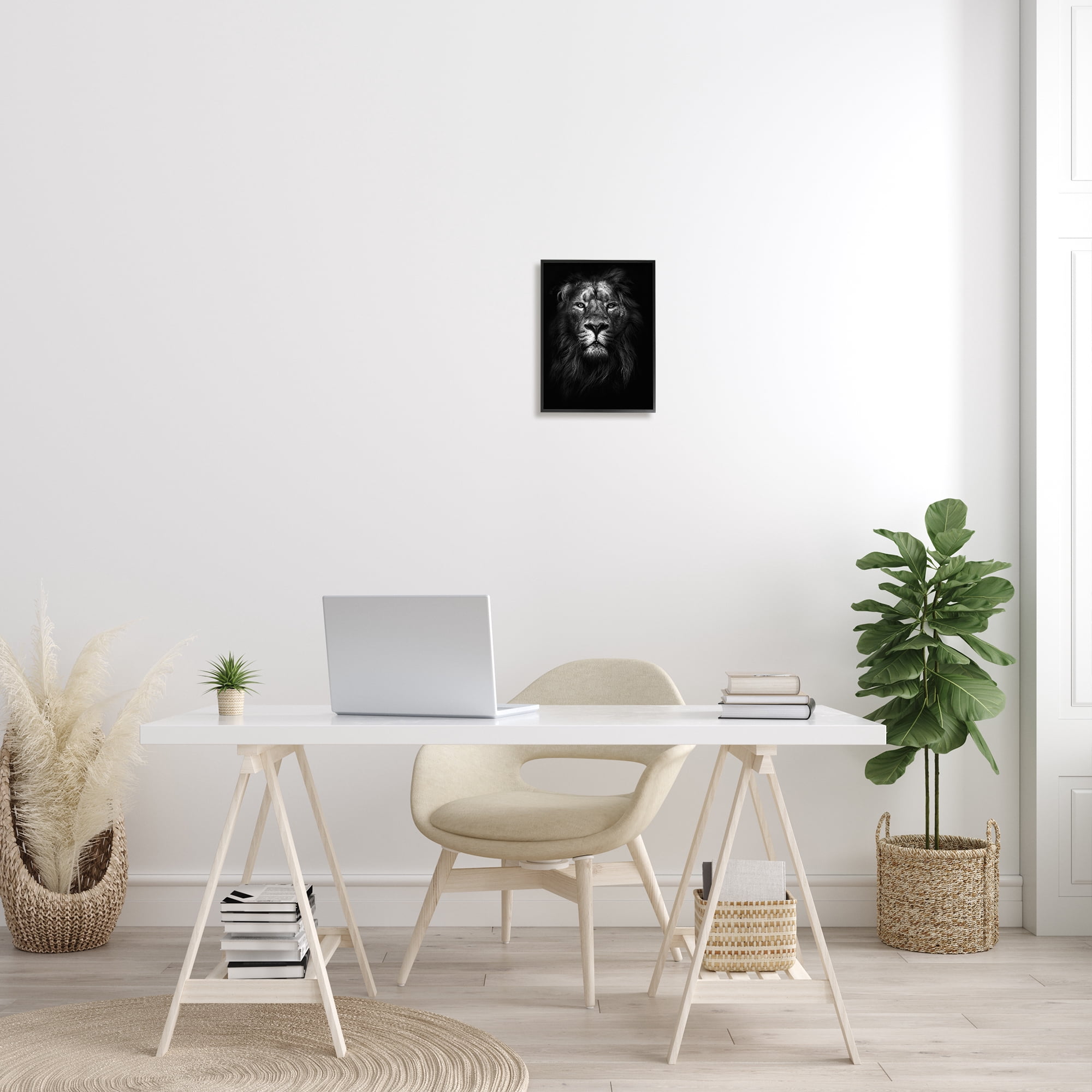 The Stupell Home Decor Collection King of the Jungle Lion In Shadows Black and White Photography Framed Giclee Texturized Art