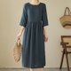 thumbnail image 1 of Vestido Largo De Lino Vestido maxi de lino Vestido maxi suelto de estilo casual simple para viajes (Azul marino XXL) Cgtredaw Para estrenar, 1 of 1