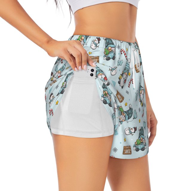 Balery Winter Wonderland Light Blue Pantalones cortos deportivos para mujer con forro y dos bolsillos, elásticos, para entrenamiento, gimnasio, yoga-X-Large