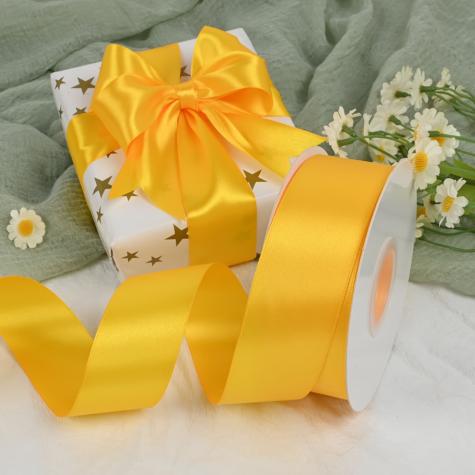 3Rolls Solid Ribbon for Flower Bouquets, DIY Decor. 300 Yards Polyester Ribbon in Red, Pink, Golden Yellow. Ideal for Gift Wrapping, Hair Accessories, Christmas, Weddings & Birthdays