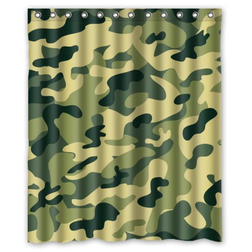 Camo Fabric Shower Curtain Boys Kids Child Mens Bath Green Brown Camouflage 