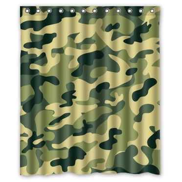 GreenDecor Army Camouflage Woodland Camo Waterproof Shower Curtain Set ...