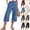 #03 Blue, variant on Womens Cotton Linen Capri Pants Loose Fit Elastic Drawstring High Waist Side Split Hem Wide Leg Cropped Trousers Lightweight Summer Bottoms, XXL, #03 Black