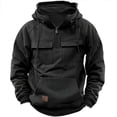 thumbnail image 1 of Suéter con capucha de color sólido para hombre de primavera y otoño, abrigo de suéter de cuero con múltiples bolsillos y deportes para jóvenes, 1 of 5