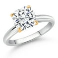 thumbnail image 2 of Gem Stone King 925 Sterling Silver and 10K Yellow Gold White Moissanite Solitaire Engagement Ring for Women (2.40 Cttw, Cushion 8MM, Gemstone Birthstone, Size 6), 2 of 4