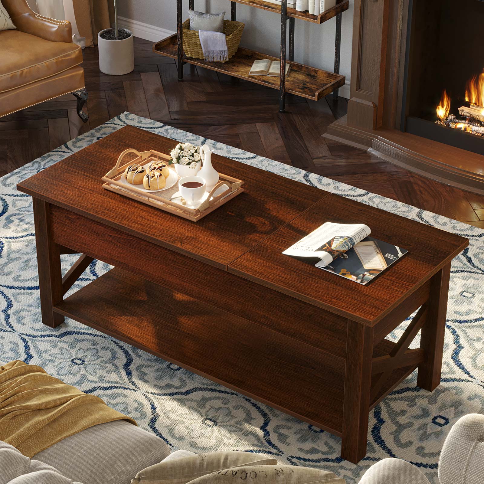 Greenstell Lift Top Coffee Table with Drawer and Hidden Compartment, 43.8 Inch, Espresso