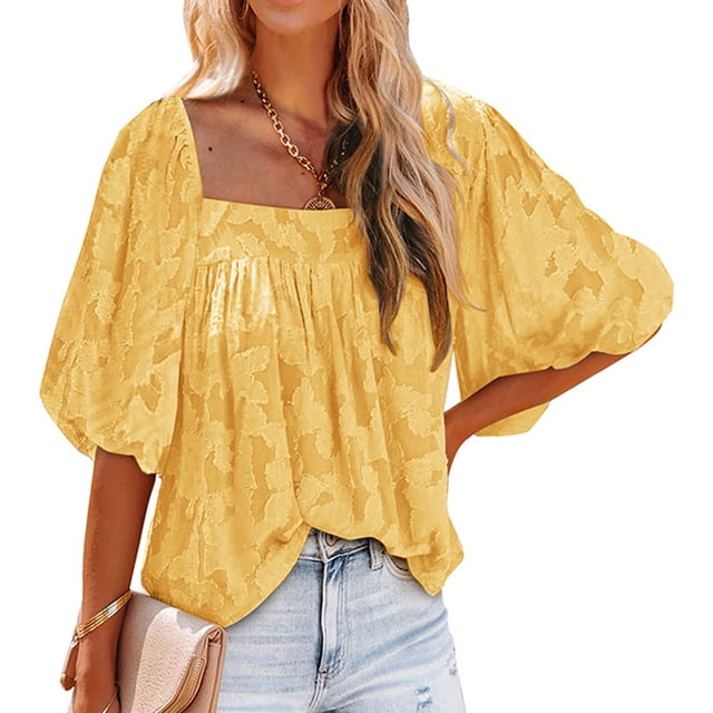 Top de verano, top de manga abullonada, top de poliéster con estampado floral, top para mujer, diseño exquisito