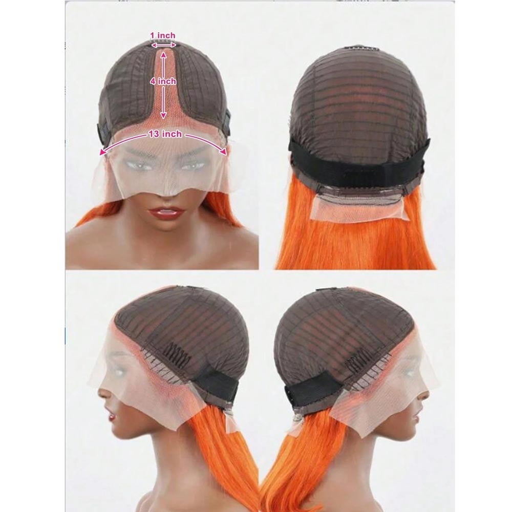Lace Front Short Wig Orange Ginger Straight T Part Lace Transparent Frontal Wigs Human Hair