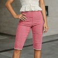 thumbnail image 2 of FYDUU Women Gingham Capris Leggings Casual Knee-Length Checkered Leggings Shorts Slim Fit Plaid Short Pants Soft Stretchy Cropped Trousers Athletic Joggers, 2 of 5